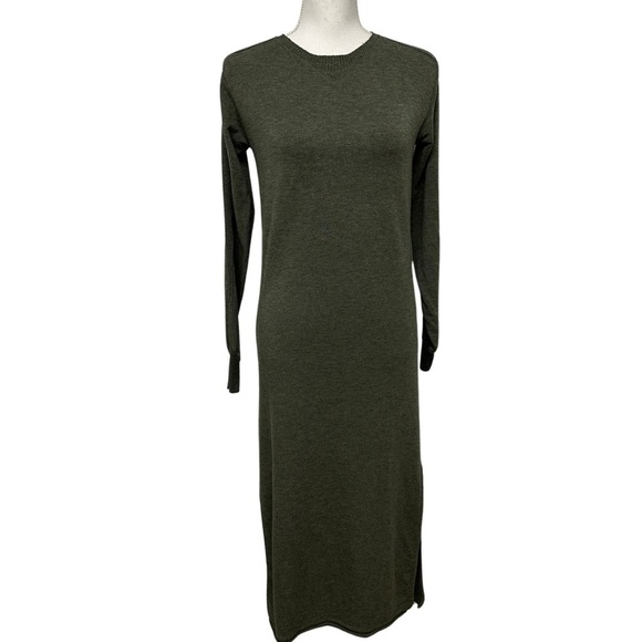 Rag And Bone Townes Dress Heather Army Green Crew Knit Midi Dress Size XSmall - Picture 2 of 9